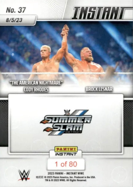 “The American Nightmare” Cody Rhodes / Brock Lesnar – “the American Nightmare Cody Rhodes and Brock Lesnar Shake Hands trading card PW Catalog
