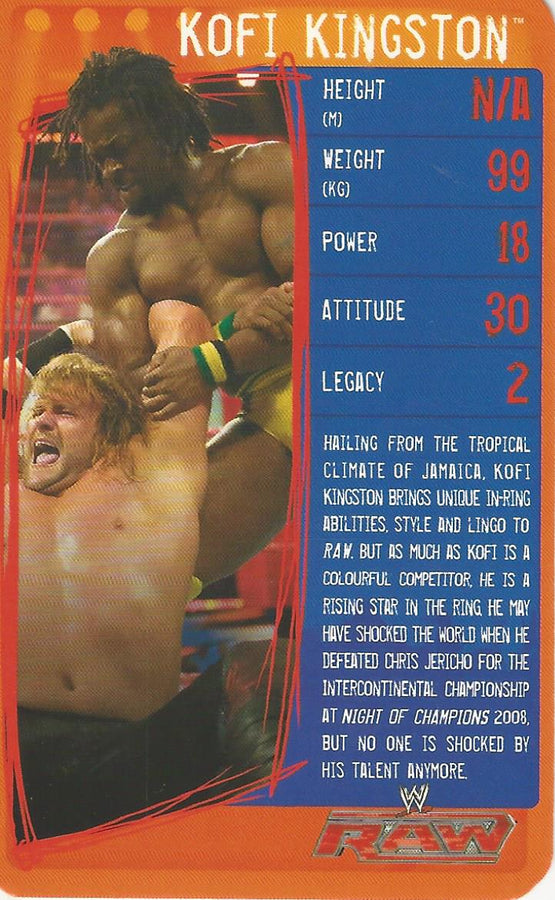 WWE Top Trumps Specials 2009 Kofi Kingston trading card PW Catalog