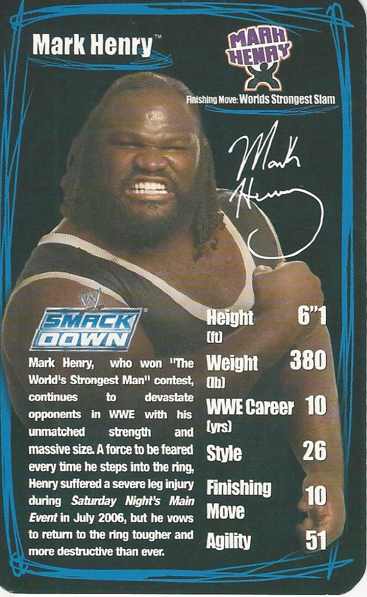 WWE Top Trumps 2006 Superstars 2 Mark Henry trading card PW Catalog