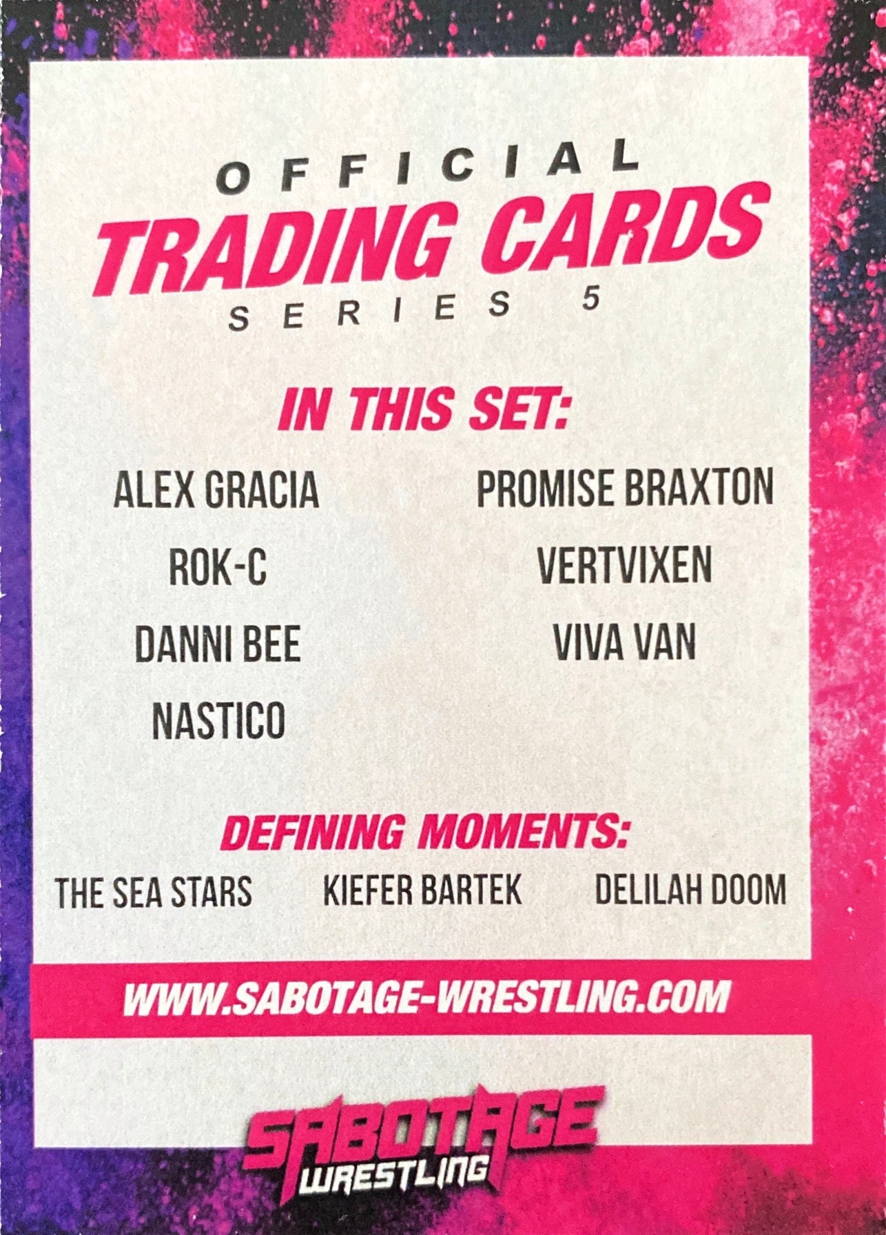 Sabotage Wrestling Official Trading Cards Series 5 / Checklist trading card PW Catalog