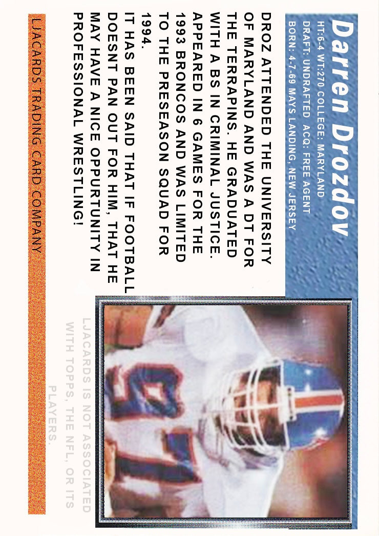 Darren Drozdov – Denver Broncos trading card PW Catalog