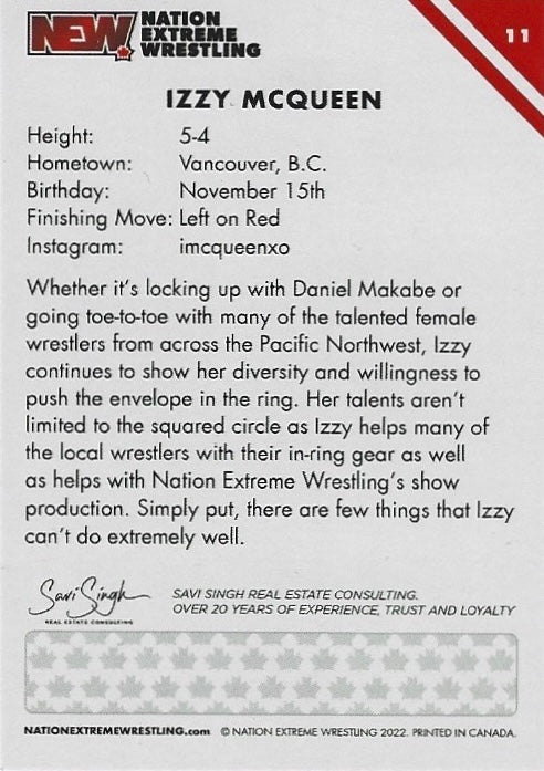Izzy Mcqueen trading card PW Catalog