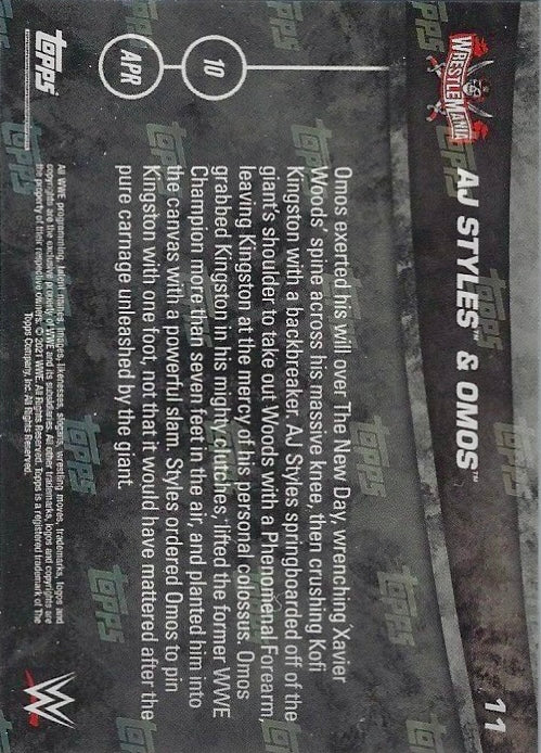 AJ Styles & Omos DEF. the New Day to Win the RAW TAG Team Championship trading card PW Catalog