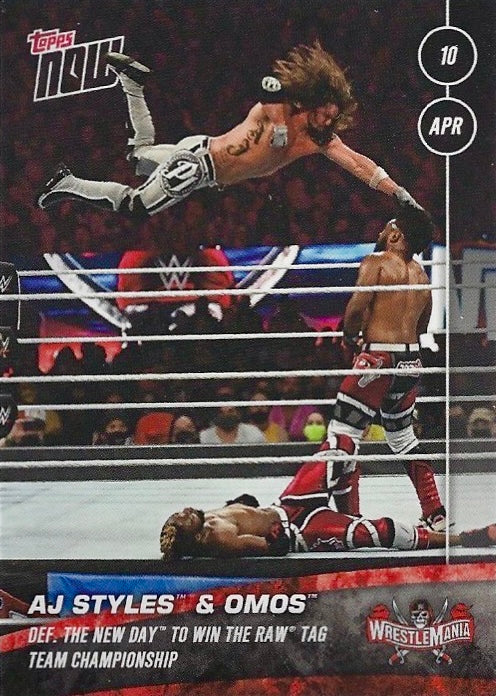 AJ Styles & Omos DEF. the New Day to Win the RAW TAG Team Championship trading card PW Catalog