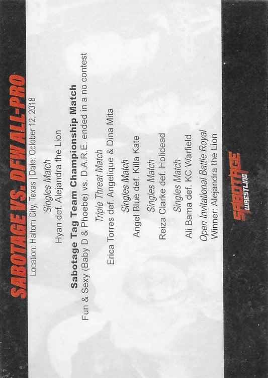 Sabotage vs. DFW All-Pro trading card PW Catalog