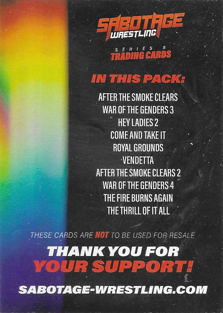 Sabotage Wrestling Series 8 Trading Cards / Checklist trading card PW Catalog