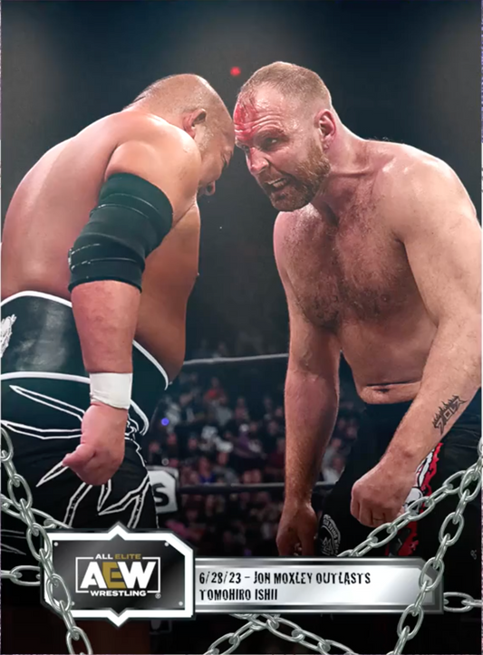 6/28/23 – JON Moxley – JON Moxley Outlasts Tomohiro Ishii trading card PW Catalog