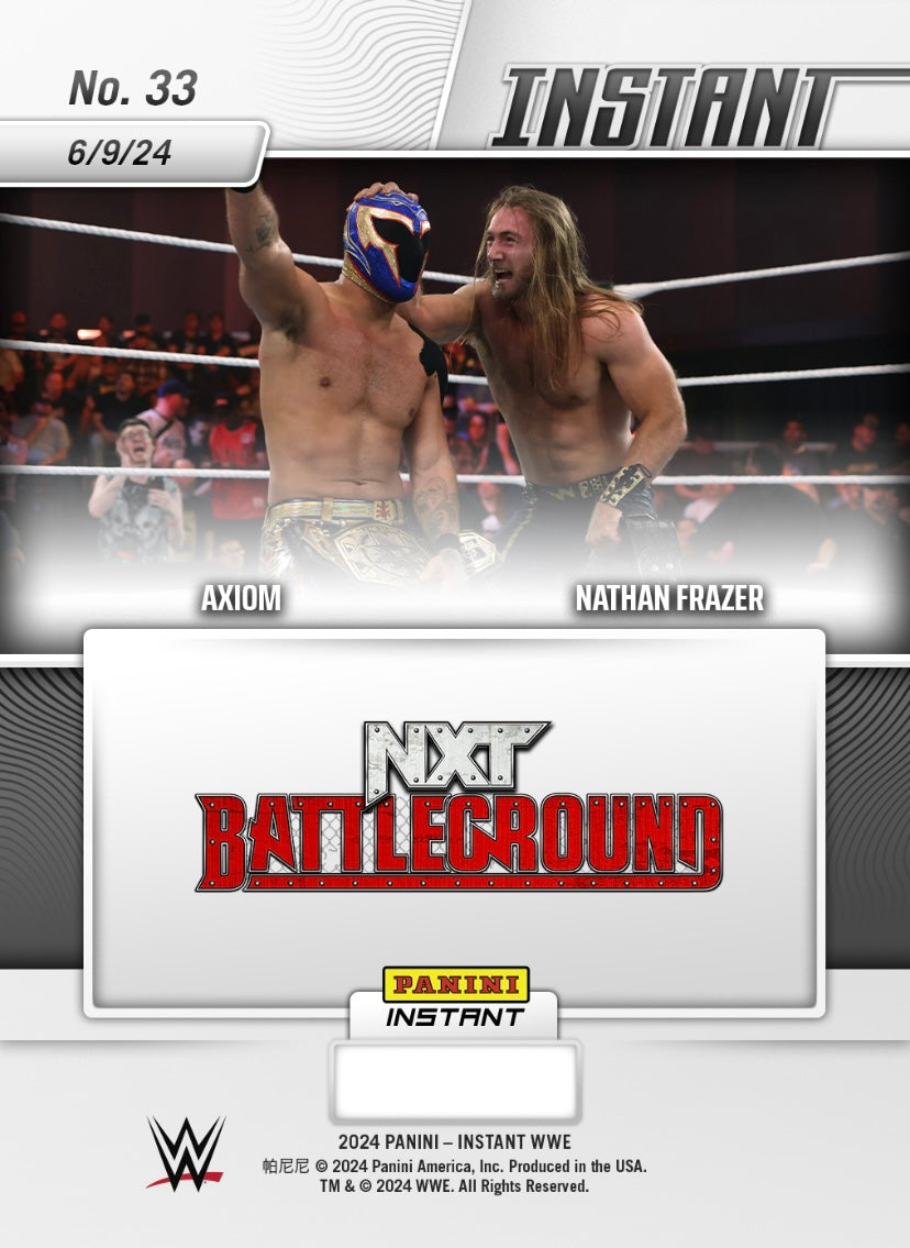 Axiom / Nathan Frazer – Axiom and Nathan Frazer Retain NXT TAG Team Championships trading card PW Catalog