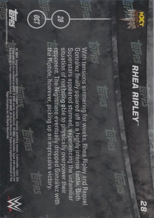 Rhea Ripley DEF. Raquel Gonzalez trading card PW Catalog