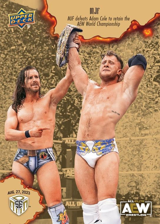 MJF – MJF Defeats Adam Cole to Retain the AEW World Championship trading card PW Catalog