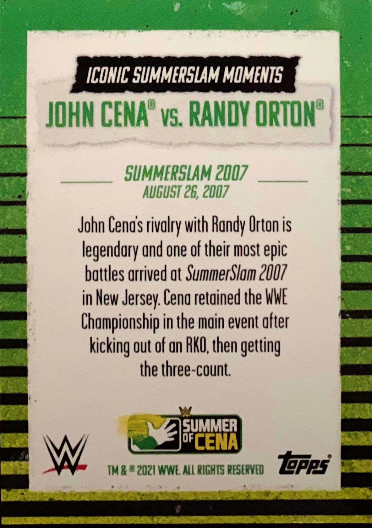 Iconic Summerslam Moments – John Cena vs. Randy Orton trading card PW Catalog