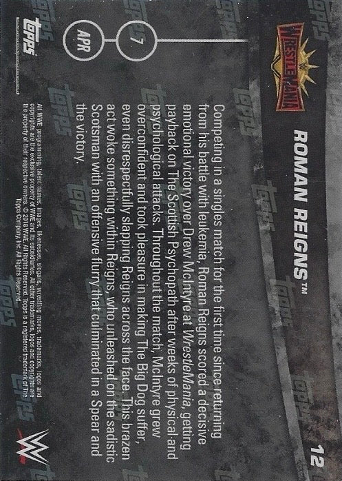 Roman Reigns DEF. Drew Mcintyre trading card PW Catalog