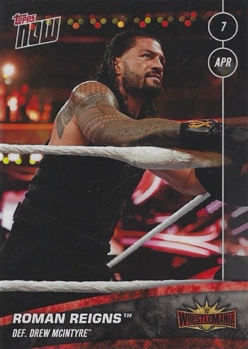 Roman Reigns DEF. Drew Mcintyre trading card PW Catalog