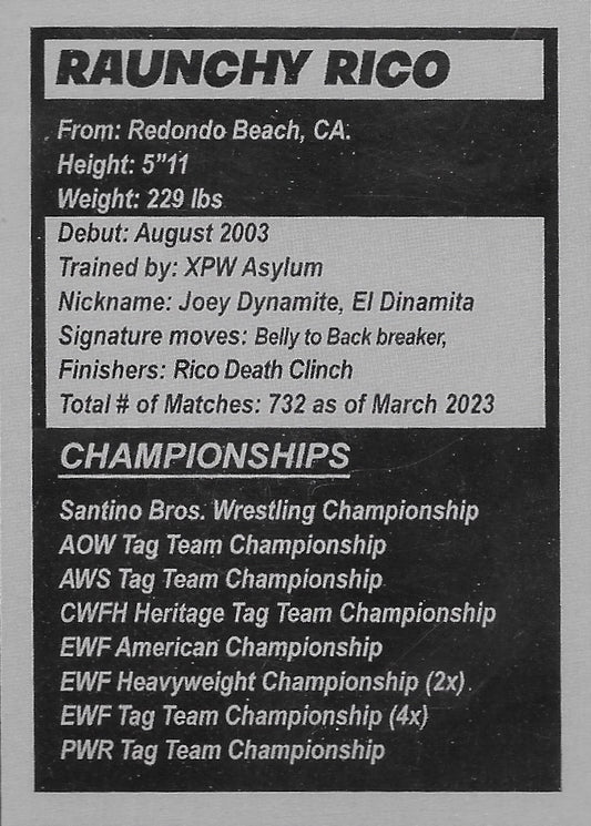 Raunchy Rico trading card PW Catalog
