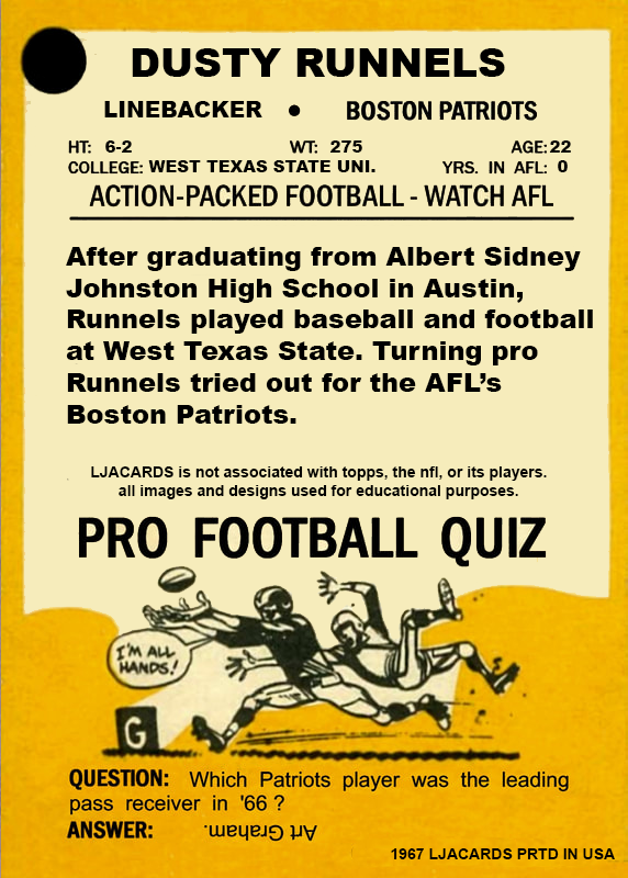 Dusty Runnels – Patriots trading card PW Catalog