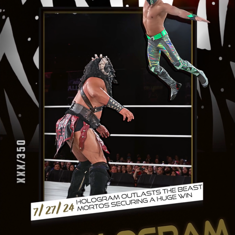 7/27/24 – Hologram – Hologram Outlasts the Beast Mortos Securing a Huge Win trading card PW Catalog