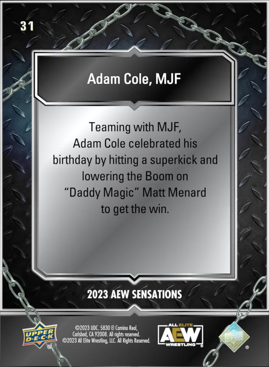 7/5/23 – Adam Cole, MJF – Adam Cole, MJF Defeat the Butcher, “Daddy Magic” Matt Menard trading card PW Catalog