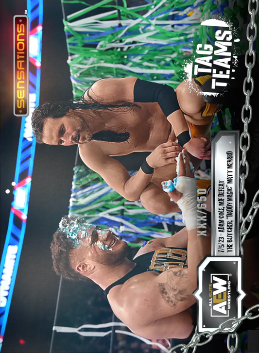 7/5/23 – Adam Cole, MJF – Adam Cole, MJF Defeat the Butcher, “Daddy Magic” Matt Menard trading card PW Catalog