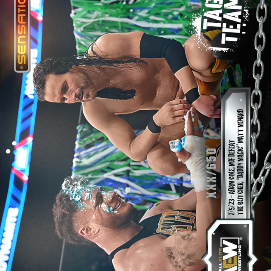 7/5/23 – Adam Cole, MJF – Adam Cole, MJF Defeat the Butcher, “Daddy Magic” Matt Menard trading card PW Catalog