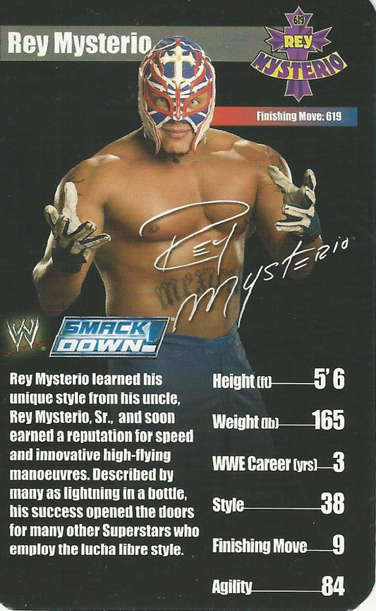 WWE Top Trumps Superstars 1 2005 Rey Mysterio trading card PW Catalog