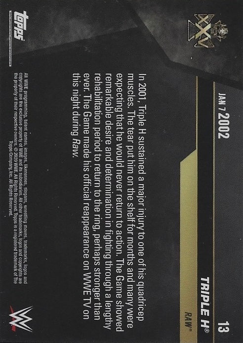 JAN 7 2002 – Triple H Returns From a Career-Threatening Injury trading card PW Catalog