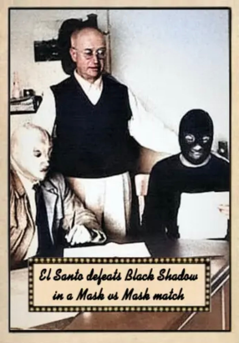 El Santo Defeats Black Shadow in a Mask vs Mask Match trading card PW Catalog
