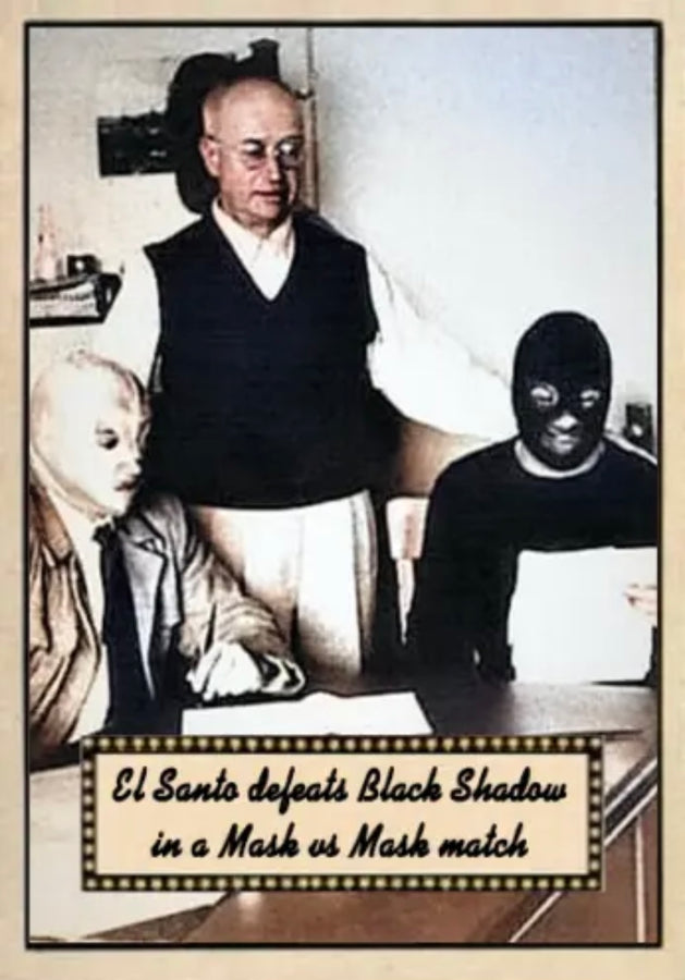 El Santo Defeats Black Shadow in a Mask vs Mask Match trading card PW Catalog