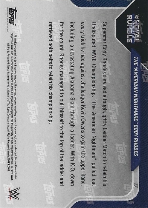 “The American Nightmare” Cody Rhodes Retains Undisputed WWE Title in Ladder Match trading card PW Catalog