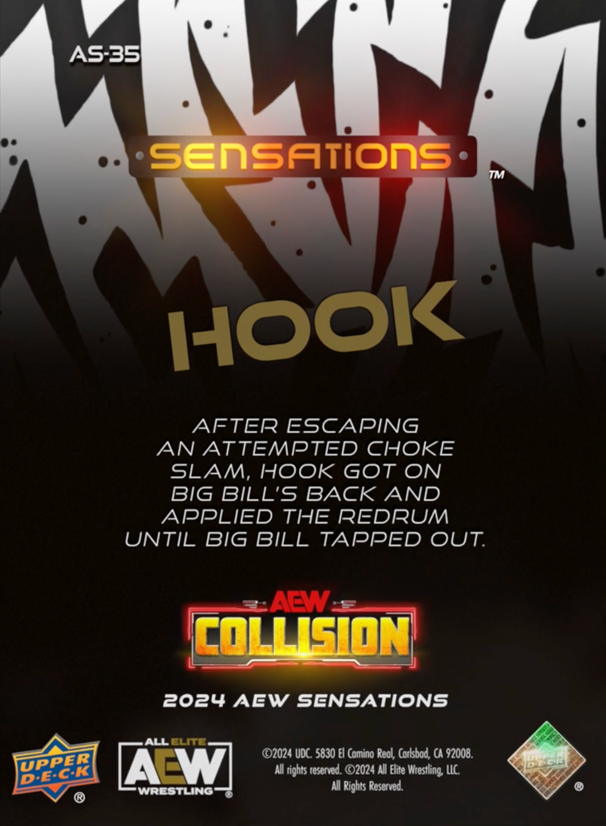 8/24/24 – Hook – Hook Locks Big Bill in the Redrum to Get the Win trading card PW Catalog