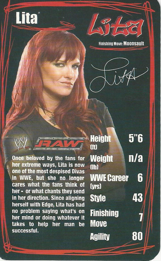 WWE Top Trumps 2006 Superstars 2 Lita trading card PW Catalog