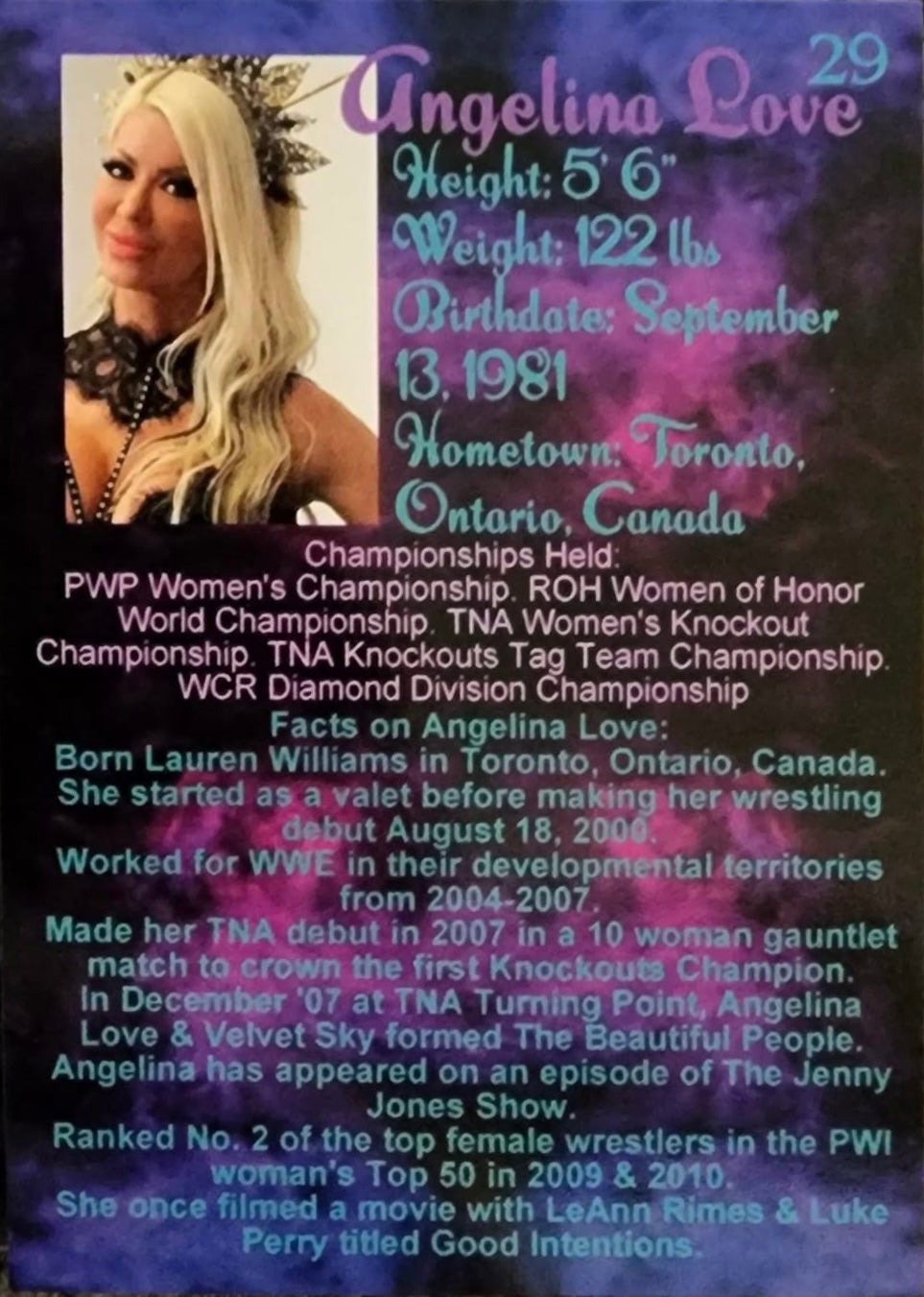 Angelina Love trading card PW Catalog