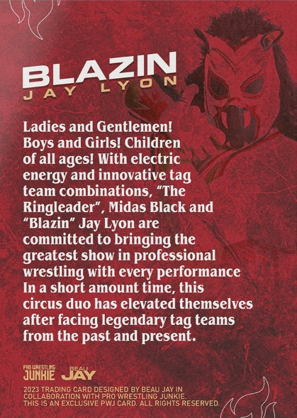 Blazin JAY Lyon trading card PW Catalog