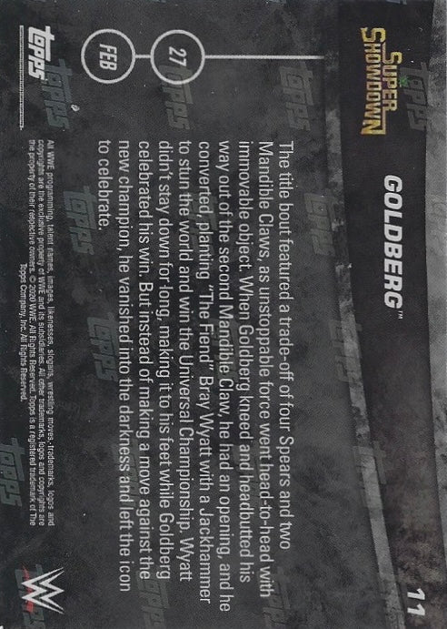 Goldberg DEF. “the Fiend” Bray Wyatt to Win the Universal Championship trading card PW Catalog