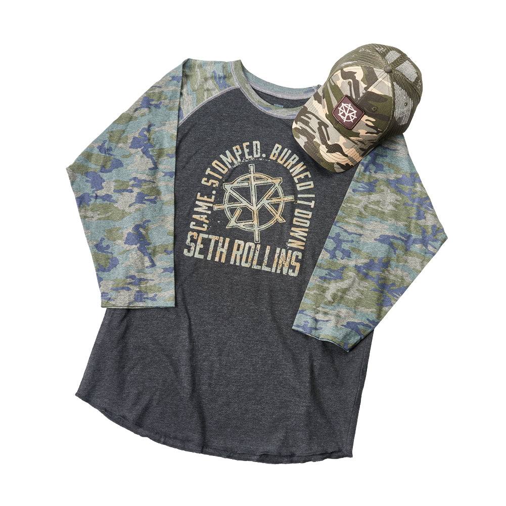 Seth Rollins Camouflage Raglan Baseball Shirt & Hat Set