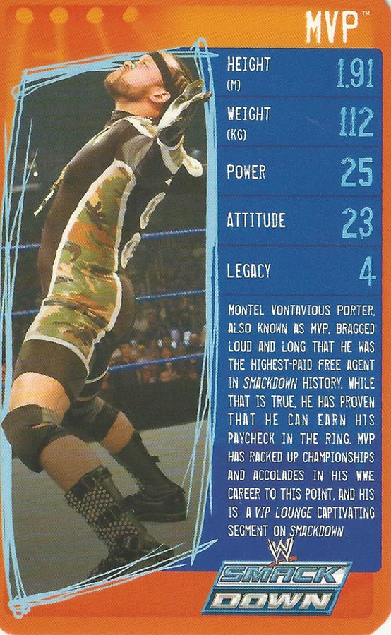 WWE Top Trumps Specials 2009 MVP trading card PW Catalog