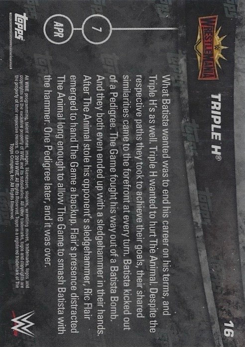 Triple H DEF. Batista in a NO Holds Barred Match trading card PW Catalog