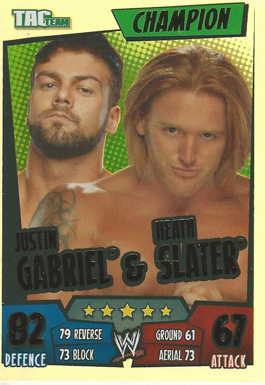 WWE Topps Slam Attax Rumble 2011 Champion Justin Gabriel and Heath Slater #16