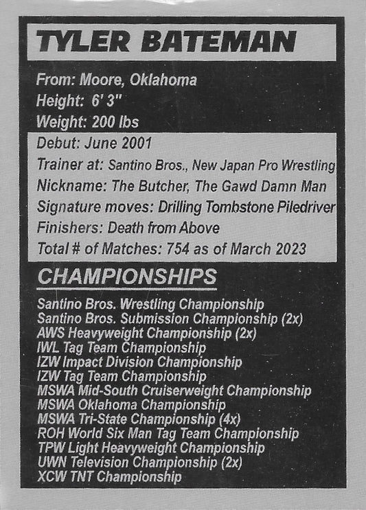 Tyler Bateman trading card PW Catalog