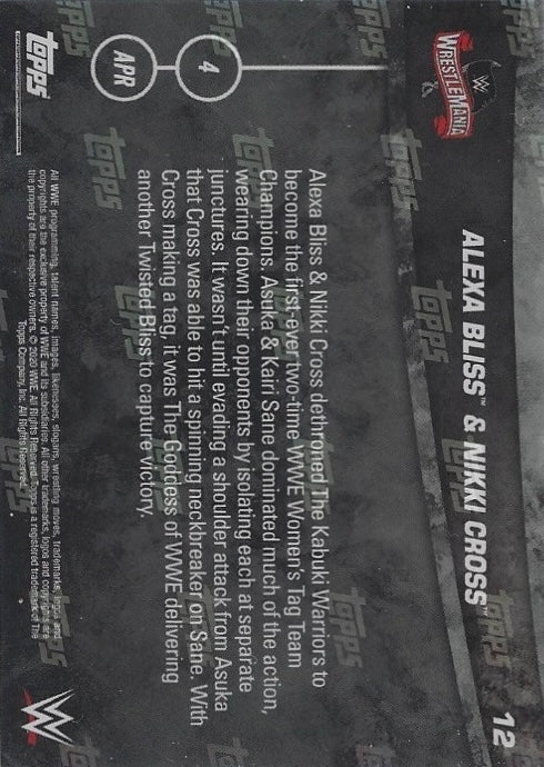 Alexa Bliss & Nikki Cross DEF. the Kabuki Warriors for the WWE Women’s TAG Team Championship trading card PW Catalog