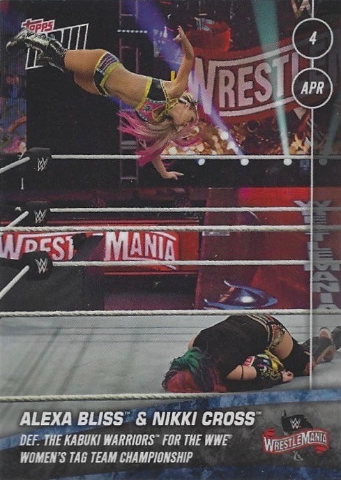 Alexa Bliss & Nikki Cross DEF. the Kabuki Warriors for the WWE Women’s TAG Team Championship trading card PW Catalog