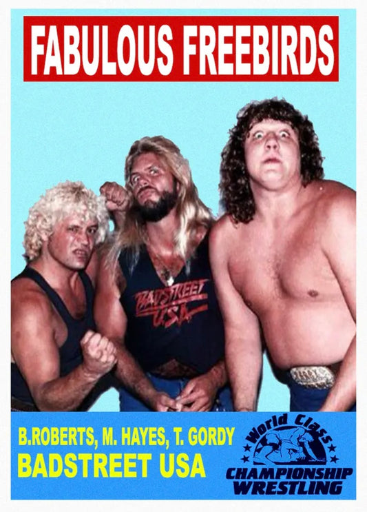 Fabulous Freebirds – B. Roberts, M. Hayes, T. Gordy trading card PW Catalog