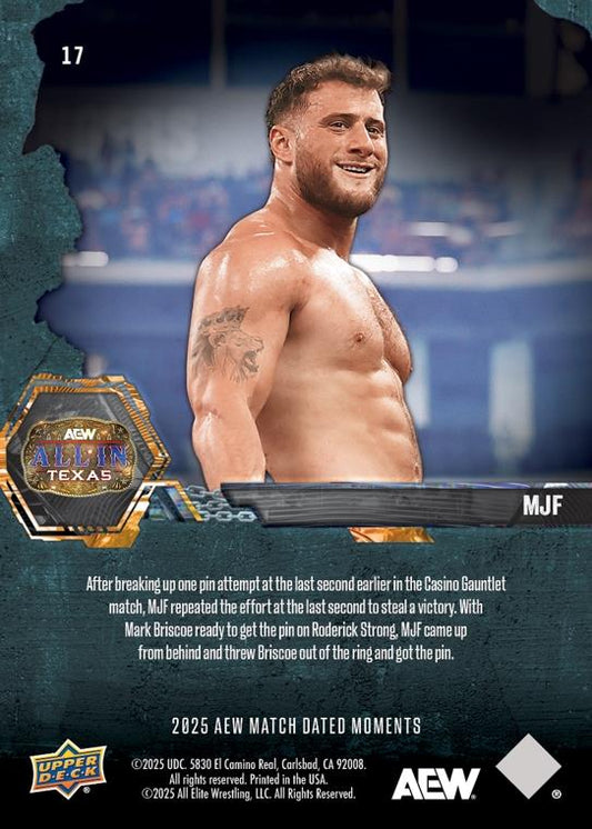 MJF – MJF Steals the Win in a Casino Gauntlet Match and Earns a Chance to Reclaim the AEW World Championship trading card PW Catalog