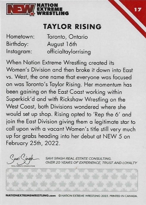 Taylor Rising trading card PW Catalog