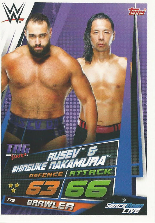 WWE Topps Slam Attax Universe 2019 Rusev and Shinsuke Nakamura #179