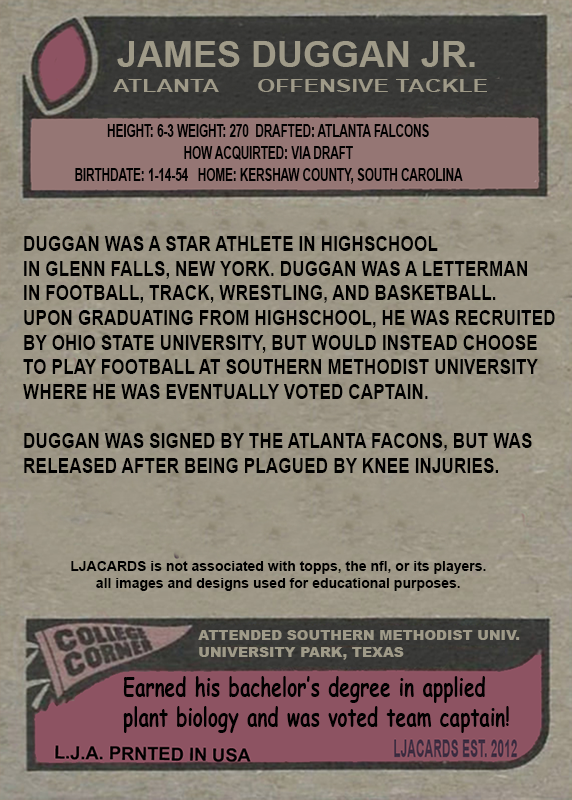 JIM Duggan – Falcons trading card PW Catalog