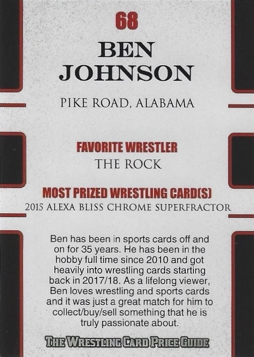 BEN Johnson trading card PW Catalog