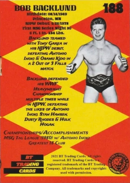 BOB Backlund trading card PW Catalog