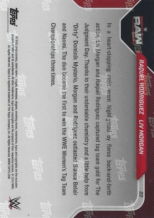 Raquel Rodriguez / LIV Morgan First Three-Time WWE Women’s TAG Team Champions trading card PW Catalog