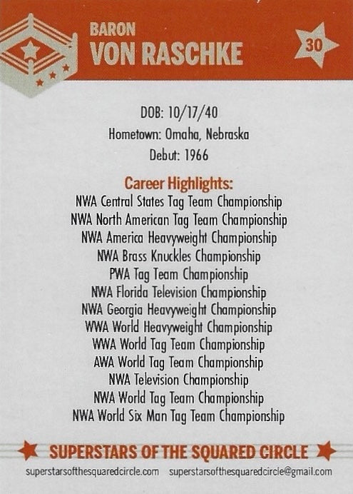 Baron VON Raschke trading card PW Catalog