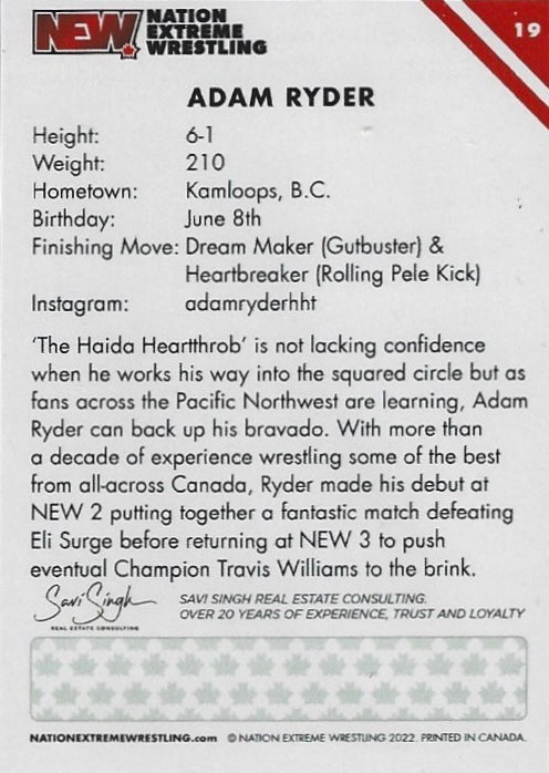 Adam Ryder trading card PW Catalog